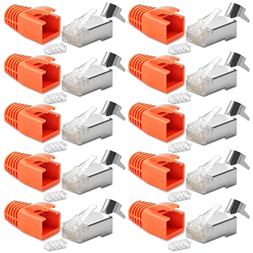 10x CAT7 Netzwerkstecker RJ45 Netzwerk Stecker vergoldete Kontakte Knickschutz Tülle Orange von UC-Express