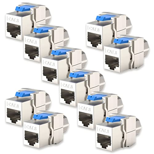 10x Keystone Jack Modul für CAT8 CAT8.1 Kabel bis 40 Gbit/s Metall Gehäuse geschirmt mit Schnappverschluss Werkzeuglos STP RJ45 Buchse Netzwerkkabel Verbinder Patchpanel Netzwerkdose von UC-Express