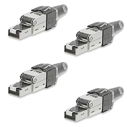 4 Stück Netzwerkstecker Cat 7 werkzeuglos CAT7 CAT7A RJ45 LAN UTP Kabel Stecker Grau ohne Werkzeug werkzeugfrei CAT6a CAT6 CAT5 Verlegekabel Patchkabel Netzwerkkabel Toolless Modular Plug von UC-Express