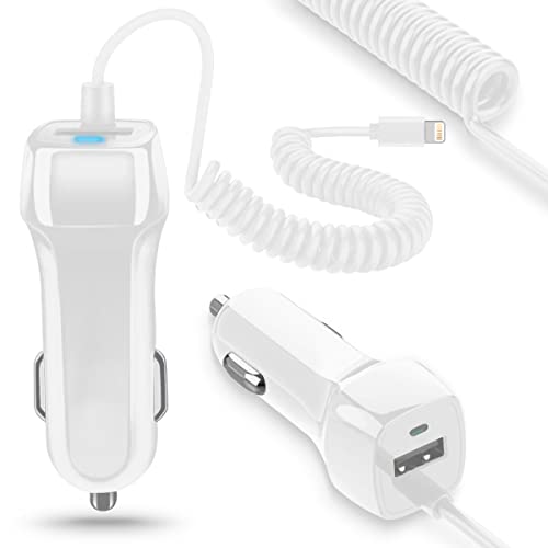 Auto Ladekabel kompatibel für Apple iPhone 12 / Mini Lightning Kfz Ladegerät Adapter Lade Daten Gerät, Farbe:Weiß von UC-Express