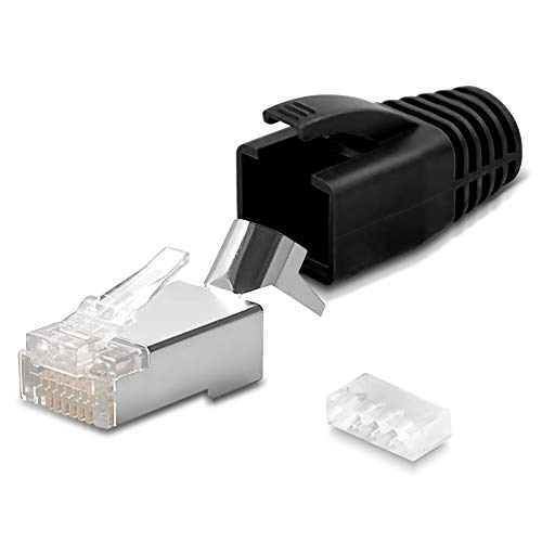 CAT 7 CAT 6 CAT 6A Netzwerkstecker RJ45 Netzwerk Stecker vergoldete Kontakte Knickschutz Tülle Orange, Menge:1 Stück, Farbe:Schwarz von UC-Express