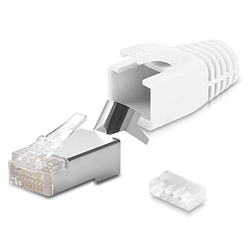 CAT 7 CAT 6 CAT 6A Netzwerkstecker RJ45 Netzwerk Stecker vergoldete Kontakte Knickschutz Tülle Orange, Menge:1 Stück, Farbe:Weiß von UC-Express