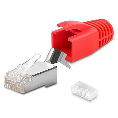 CAT 7 CAT 6 CAT 6A Netzwerkstecker RJ45 Netzwerk Stecker vergoldete Kontakte Knickschutz Tülle Orange, Menge:30 Stück, Farbe:Rot von UC-Express