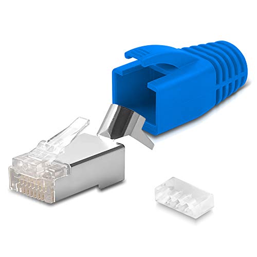 CAT 7 CAT 6 CAT 6A Netzwerkstecker RJ45 Netzwerk Stecker vergoldete Kontakte Knickschutz Tülle Orange, Menge:50 Stück, Farbe:Blau von UC-Express