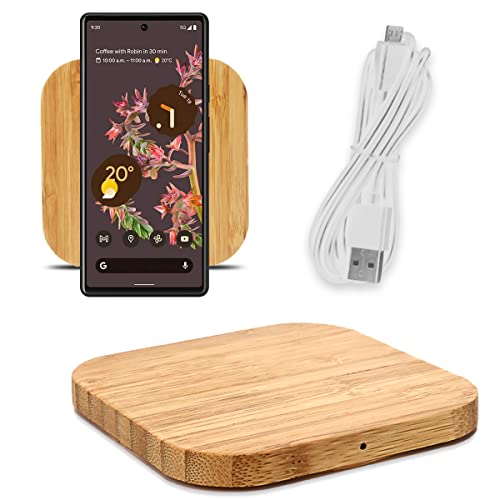 QI Induktive Ladestation 15W aus Bambus kompatibel mit Google Pixel 9a / 9/9 Pro / 9 Pro XL / 8a / 8/8 Pro / 7a / 7/7 Pro/Fold / 6/6 Pro Ladegerät aus Echtholz, Modell:Quadrat von UC-Express