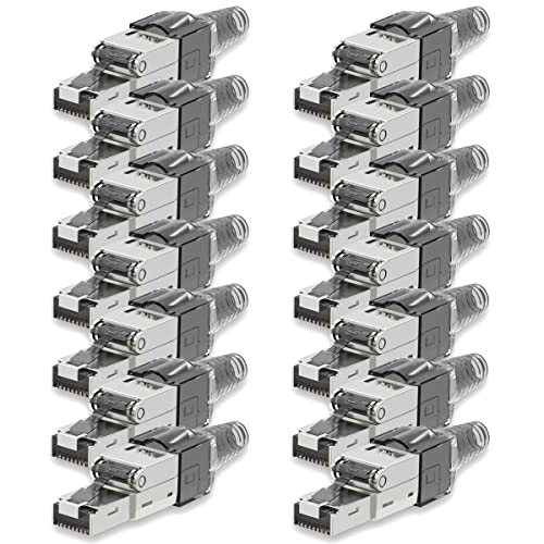 UC-Express 14 Stück Netzwerkstecker Cat 7 werkzeuglos CAT7 CAT7A RJ45 LAN UTP Kabel Stecker Grau ohne Werkzeug werkzeugfrei CAT6a CAT6 CAT5 Verlegekabel Patchkabel Netzwerkkabel Toolless Modular Plug von UC-Express