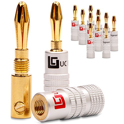 UC-Express High End Bananenstecker Banana-Stecker 12x (6-Paare) Steckverbinder für Kabel bis 6mm² 24K vergoldet löt- oder schraubbar in schwarz und rot Flexibler Anschluss von UC-Express