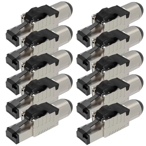 UC-Express Netzwerkstecker CAT 8 RJ45-10x RJ45 Stecker Schwarz Steckverbinder - werkzeuglos - geschirmt - mit Zugentlastung - CAT8 CAT8.1 LAN Netzwerkkabel Stecker von UC-Express
