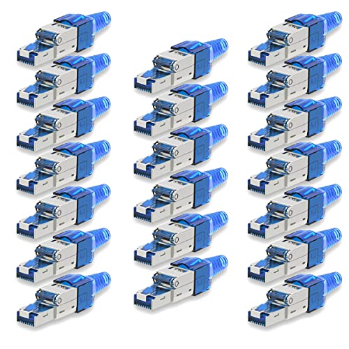 UC-Express Netzwerkstecker CAT7 RJ45-20x Netzwerk Stecker Blau Steckverbinder - werkzeuglos - geschirmt - mit Zugentlastung - CAT 7 CAT7a LAN Netzwerkkabel von UC-Express