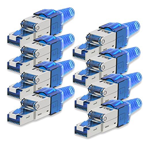 UC-Express Netzwerkstecker CAT7 RJ45-8x Netzwerk Stecker Blau Steckverbinder - werkzeuglos - geschirmt - mit Zugentlastung - CAT 7 CAT7a LAN Netzwerkkabel von UC-Express