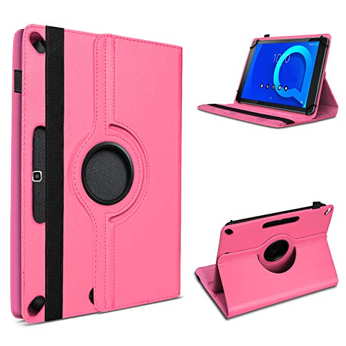 UC-Express Schutzhülle kompatibel für Alcatel 1T 10 Tablet aus Kunstleder mit Standfunktion 360° Drehbar Hülle Schutztasche Ständer Tasche 10.1 Zoll Cover Case Etui, Farbe:Pink von UC-Express