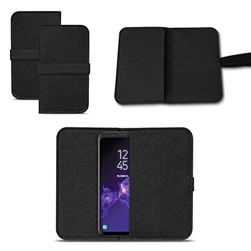 UC-Express Smartphone Tasche für Samsung Galaxy S9 / S9 Plus Cover Hülle Handytasche Case Schutzhülle Sleeve Filztasche mit Kartenfach Universal von Nauci, Farbe:Schwarz von UC-Express