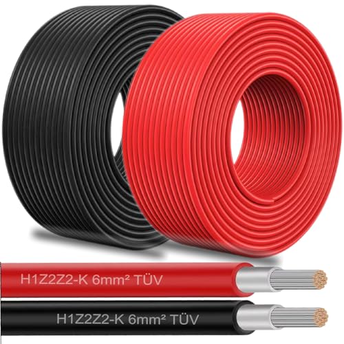 UC-Express Solar Solarleitung für Solarpanel - Solarkabel für Solarmodule - Photovoltaik-Kabel - Kabel 6 mm² - Schwarz/Rot, Farbe:Rot, Länge:5 Meter von UC-Express