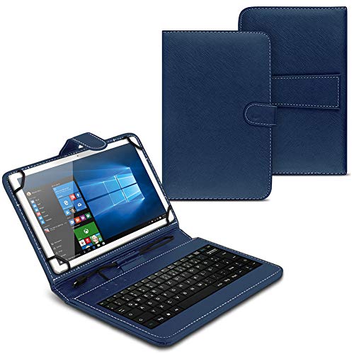 UC-Express Tasche kompatibel mit Telekom T Tablet Hülle Keyboard Case Tastatur QWERTZ Standfunktion USB Cover Case, Farben:Blau von UC-Express