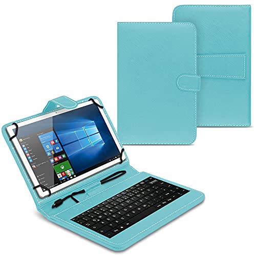 UC-Express Tasche kompatibel mit Telekom T Tablet Hülle Keyboard Case Tastatur QWERTZ Standfunktion USB Cover Case, Farben:Türkis von UC-Express