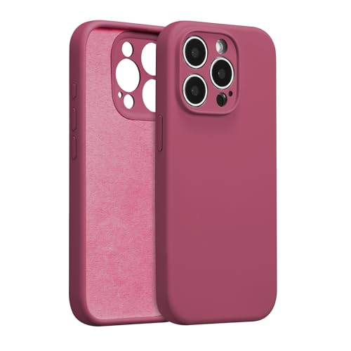 UCASONG Silikon-Schutzhülle für iPhone 13 Pro Max, mit vollständigem Kameraschutz, weiches kratzfestes Mikrofaserfutter, Flüssigsilikon, ultradünn, stoßfest, für Männer, Frauen, Mädchen, Weinrot von UCASONG