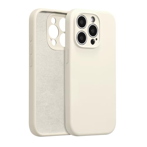 UCASONG Silikon-Schutzhülle für iPhone 13 Pro Max, mit vollständigem Kameraschutz, weiches kratzfestes Mikrofaserfutter, Flüssigsilikon, ultradünn, stoßfest, für Männer, Frauen, Mädchen, Antikweiß von UCASONG