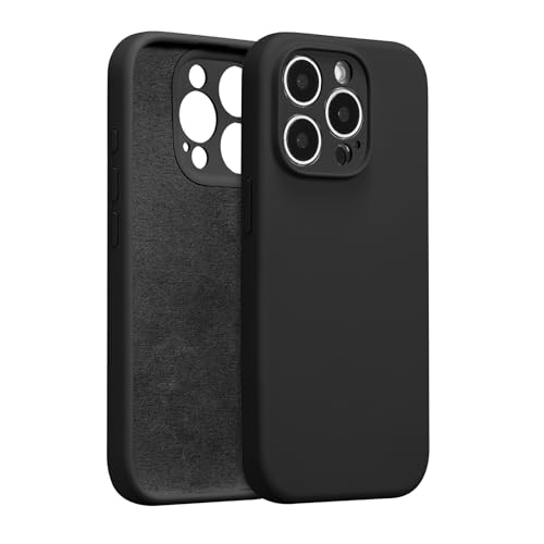 UCASONG Silikon-Schutzhülle für iPhone 15 Pro Max, mit vollständigem Kameraschutz, weiches kratzfestes Mikrofaserfutter, Flüssigsilikon, ultradünn, stoßfest, für Männer, Frauen, Mädchen, Schwarz von UCASONG