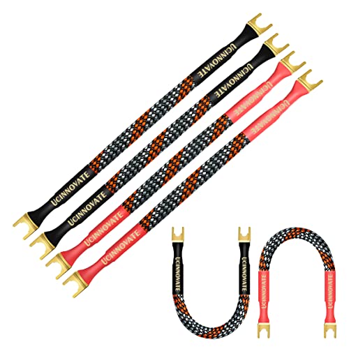 UCINNOVATE 4 x HiFi OFC Speaker Jumper Cable with Spade, 21cm Speaker Cable Bridge Bi-Wire Speaker Jumper Plates, 11AWG Cable Bridge to Speaker Cable Terminals with 8 Gold Plated Spade UCINNOVATE 4 x HiFi OFC Speaker Jumper Cable with Spade, 21cm Speaker Cable Bridge Bi-Wire Speaker Jumper Plates, 11AWG Cable Bridge to Speaker Cable Terminals with 8 Gold Plated Spade von UCINNOVATE