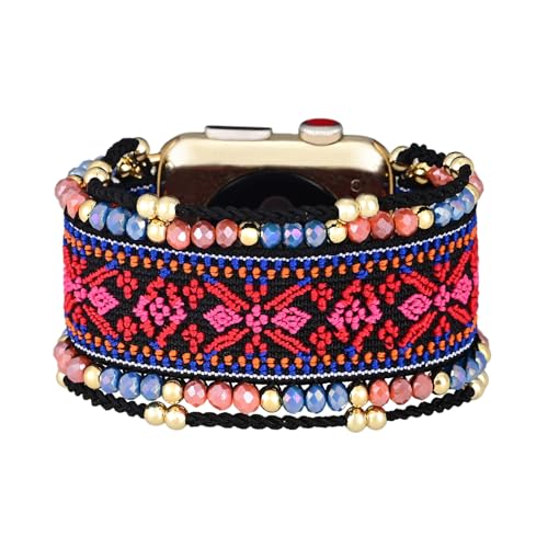 UCK-KIT Boho Uhrenarmband Kompatibel Mit for Apple Watch Band 38MM-45MM Uhrenarmband, Handgemachte Uhr Armband Band Für Iwatch 8/7/6/5/4/3/2/1/SE Serie Frauen Mädchen,38mm/40mm/41mm M von UCK-KIT