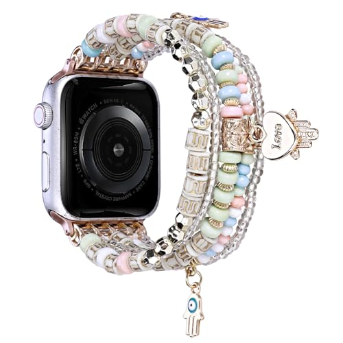 UCK-KIT Frauen Perlen Armband Kompatibel Für Apple Watch Band 38mm 40mm 41mm iWatch Serie SE/8/7/6/5/4/3/2/1, Elastische Dehnbare Ersatz Uhrenarmband,Rosa,38/40/41mm von UCK-KIT