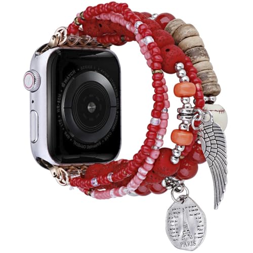 UCK-KIT Mode Uhrenarmband Kompatibel Mit for Apple Watch Band 38MM-49MM, Natürliche Perle Elastische Ersatz Stretch Strap Für Iwatch Serie SE/8/7/6/5/ /4/3/2/1,Rot,42/44/45/49MM UCK-KIT Mode Uhrenarmband Kompatibel Mit for Apple Watch Band 38MM-49MM, Natürliche Perle Elastische Ersatz Stretch Strap Für Iwatch Serie SE/8/7/6/5/ /4/3/2/1,Rot,42/44/45/49MM von UCK-KIT