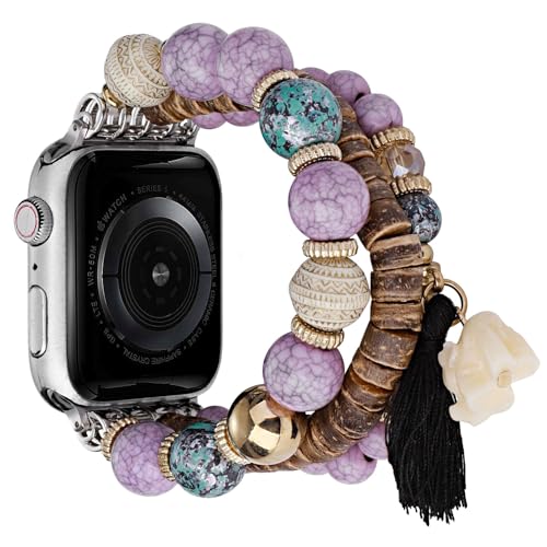 UCK-KIT Perlen Armband Kompatibel Mit for Apple Watch Straps 38MM-49MM, Frauen Mädchen Elastische Ersatz Stretch Strap Für SE/8/7/6/5/ /4/3/2/1 Serie,Lila,38/40/41MM UCK-KIT Perlen Armband Kompatibel Mit for Apple Watch Straps 38MM-49MM, Frauen Mädchen Elastische Ersatz Stretch Strap Für SE/8/7/6/5/ /4/3/2/1 Serie,Lila,38/40/41MM von UCK-KIT
