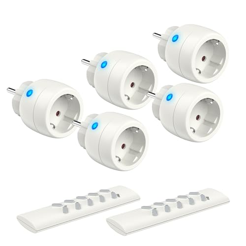 UCOMEN Funksteckdosen mit Fernbedienung, 5er Steckdosen mit 2er Fernbedienung, 2300W Funksteckdosen Set Reichweite 30m, Funkschalter Set Selbstlern-Funktion für Haushaltsgeräte, Weiß von UCOMEN
