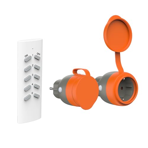 UCOMEN Funksteckdosen mit Fernbedienung Outdoor, Funksteckdose Aussen, Programmierbar Funkschalter Set für Hinterhof oder Garten,16A/3680W, 2 Pack von UCOMEN