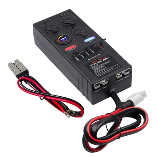 Mini Stromverteilerbox 12V DC Batteriesteckdose max. 50A Strom mit 2 x Anderson, 6 x USB & 3 x Zigarettenanzünder, Mini Batteriebox für Outdoor RV Camping Angeln Notfall von UCkasayfy