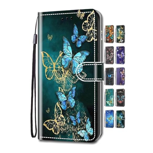 UCool für Apple iPhone 13 14 6.1 Hülle PU Leder Flip Klappbar Lederhülle Schutzhülle 3D Traum Schmetterling Bunt Muster Wallet Cover Flip Case Handyhülle mit Kartenfach Tasche Etui von UCool