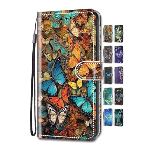 UCool für Apple iPhone 14 / Apple iPhone 13 6.1 Hülle PU Leder Flip Klappbar Lederhülle Schutzhülle 3D Bunt Schmetterling Bunt Muster Wallet Cover Flip Case Handyhülle mit Kartenfach Tasche Etui von UCool