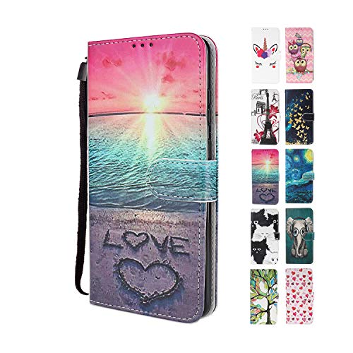 UCool für Apple iPhone 6S 6 Hülle PU Leder Flip Klappbar Lederhülle Schutzhülle 3D Liebe Strand Bunt Muster Wallet Cover Flip Case Handyhülle mit Kartenfach Tasche Etui von UCool