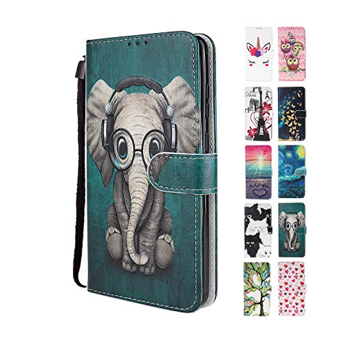 UCool für Apple iPhone 7 Plus 8 Plus Hülle PU Leder Flip Klappbar Lederhülle Schutzhülle 3D Grün + Elefant Bunt Muster Wallet Cover Flip Case Handyhülle mit Kartenfach Tasche Etui von UCool