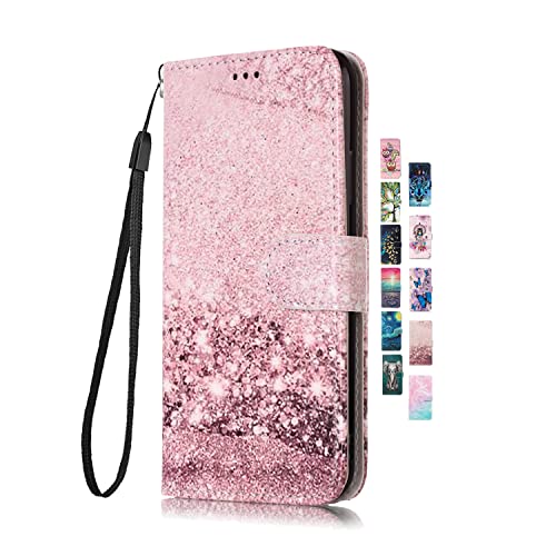 UCool für Apple iPhone X XS Hülle PU Leder Flip Klappbar Lederhülle Schutzhülle 3D Bunte Muster Wallet Cover Case Handyhülle [Kartenfach] Tasche Etui Handytasche Rosé Gold Marmor von UCool