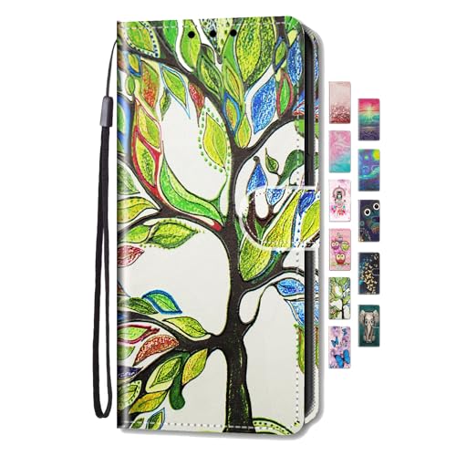 UCool für Huawei P30 Hülle PU Leder Flip Klappbar Lederhülle Schutzhülle 3D Bunte Muster Wallet Cover Case Handyhülle [Kartenfach] Tasche Etui Handytasche Baum des Lebens von UCool