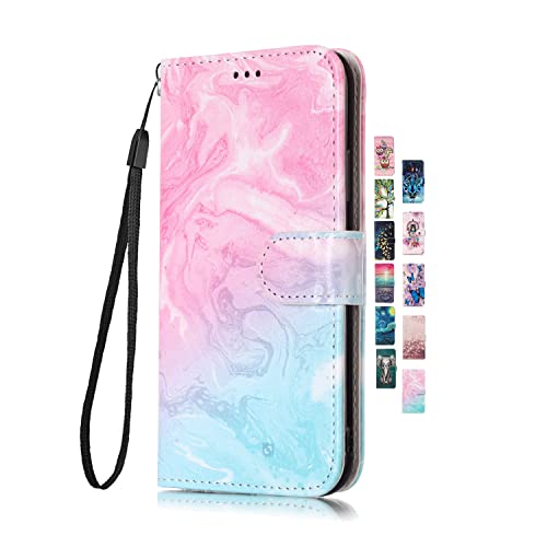 UCool für Samsung Galaxy A20E Hülle PU Leder Flip Klappbar Lederhülle Schutzhülle 3D Bunte Muster Wallet Cover Case Handyhülle [Kartenfach] Tasche Etui Handytasche Rosa Grün Marmor von UCool