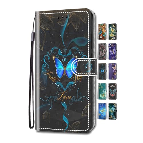 UCool für Samsung Galaxy A54 5G Hülle PU Leder Flip Klappbar Lederhülle Schutzhülle 3D Schmetterling Glauben Bunt Muster Wallet Cover Flip Case Handyhülle mit Kartenfach Tasche Etui von UCool