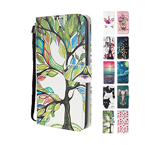 UCool für Samsung Galaxy S10 Hülle PU Leder Flip Klappbar Lederhülle Schutzhülle 3D Farbe Baum des Lebens Bunt Muster Wallet Cover Flip Case Handyhülle mit Kartenfach Tasche Etui von UCool