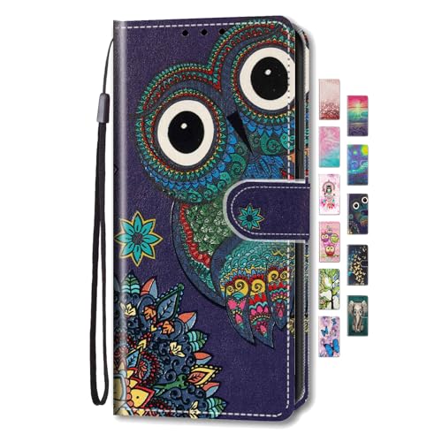 UCool für Samsung Galaxy S20 FE 5G Hülle PU Leder Flip Klappbar Lederhülle Schutzhülle 3D Bunte Muster Wallet Cover Case Handyhülle [Kartenfach] Tasche Etui Handytasche Eule von UCool