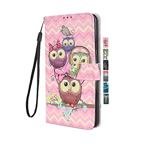 UCool für Samsung Galaxy S7 Edge Hülle PU Leder Flip Klappbar Lederhülle Schutzhülle 3D Bunte Muster Wallet Cover Case Handyhülle [Kartenfach] Tasche Etui Handytasche Rosa Eule Katze von UCool