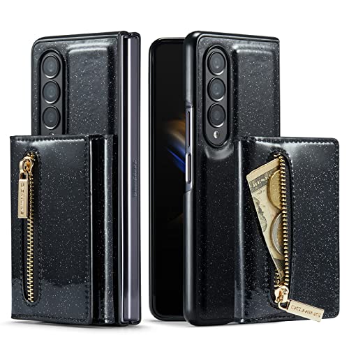 UDBKKDX 2 in 1 Handyhülle für Samsung Galaxy Z Fold 4, Glitzer abnehmbare Brieftasche und magnetische Adsorption Hülle Mattes Leder mit Ständer case Cover von UDBKKDX