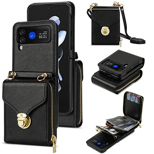 UDBKKDX Brieftasche Handyhülle für Samsung Galaxy Z Flip 5, Schnalle Frauen Mattes Leder hülle mit Betrachtungsständer Kamera-Objektivschutz case Cover von UDBKKDX
