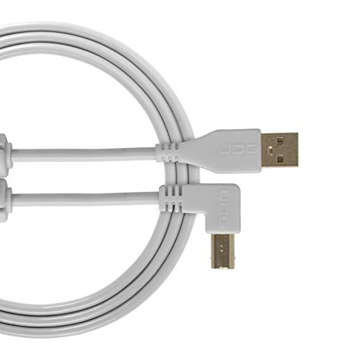 UDG Kabel USB 2.0 (A-B) abgewinkelt, weiß, 3 m – Audio optimiertes Ultimate Audiokabel für DJs und Produzenten, um ihre Leistung zu maximieren. von UDG