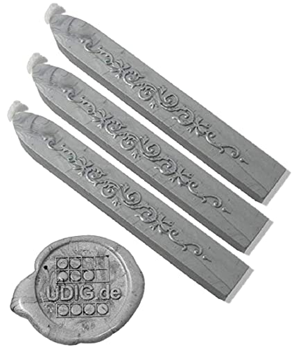 Siegelwachs mit Docht silber im 3er Set, Briefsiegel mittelalterlich erstellen Siegel von UDIG