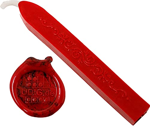 UDIG Siegelwachs Stange mit Docht Feuerrot, 1 Stück, Briefsiegel Siegel mittelalterlich erstellen Knallrot mit Ruß von UDIG