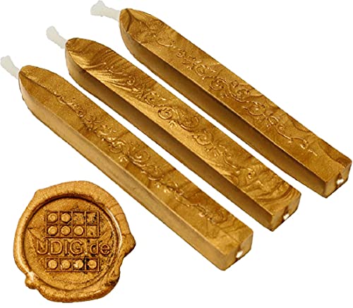 UDIG Siegelwachs mit Docht Gold im 3er Set, Briefsiegel mittelalterlich erstellen Siegel von UDIG