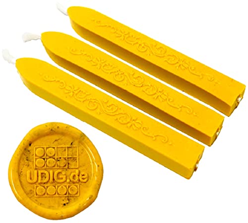 UDIG Siegelwachs mit Docht im 3er Set, Briefsiegel mittelalterlich erstellen Siegel (Gelb) von UDIG
