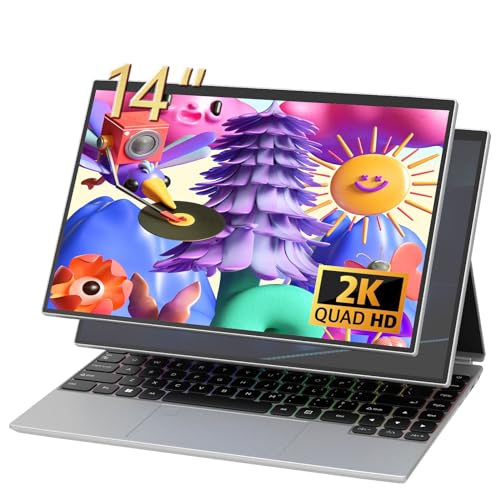 UDKED 14" 4 in 1 Studio Touchscreen Laptop,1920x1200 IPS,16GB DDR4,Quad-Core Intel N95（up to3.4GHz）,Colorful Backlit Keyboard,Win 11,Type-C (Silber/16G+512GB SSD)(English System) von UDKED