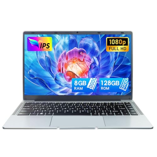 UDKED 14 Inch Laptop, 6GB RAM SSD Windows 11 Ultrabook, 1920x1080 Pixels, Intel Celeron J4105 Laptops (up to 2.5ghz) Dual Wi-Fi, 2xUSB 3.0 Intel Celeron Quad Core Computer (Silber/6G+128GB SSD) von UDKED